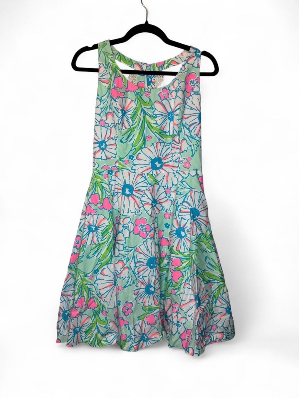Lilly Pulitzer Size 6 Floral Cotton Fit & Flare Dress Pink Green Blue 2013